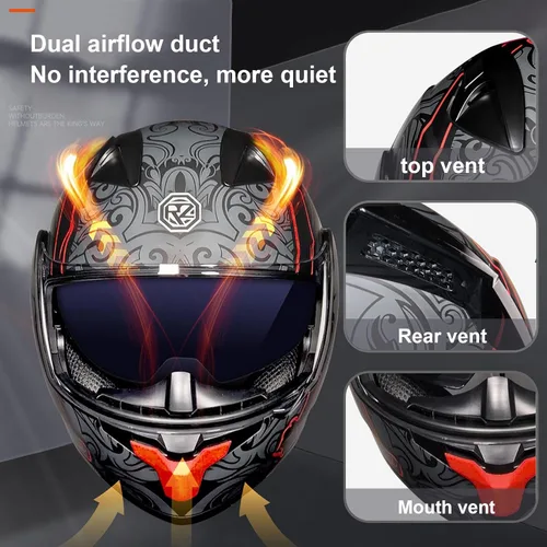 Vista 5 de Casco de motocicleta Bluetooth modular aprobado por DOT con visera doble, cara completa, abatible, integrado, cascos de motocicleta con visera