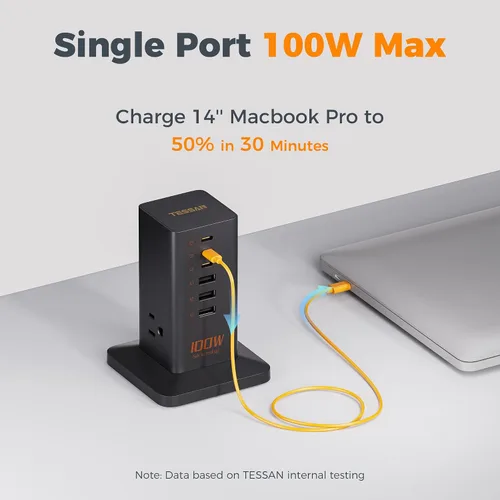 Vista 2 de Estación de Carga PD 100W, TESSAN Multifuncional de 9 Entradas USB C para iPhone 17/16/15, MacBook, Tablet, Cargador Rápido de Escritorio