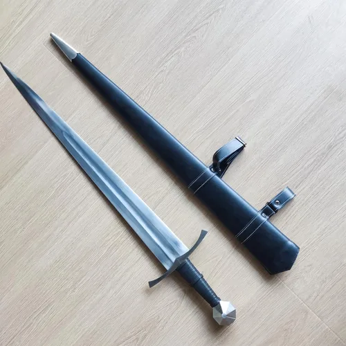 Vista 9 de Medieval Full Tang Spring Steel Knight Arming Sword with Scabbard for Outdoor Use, Practice, Collection
