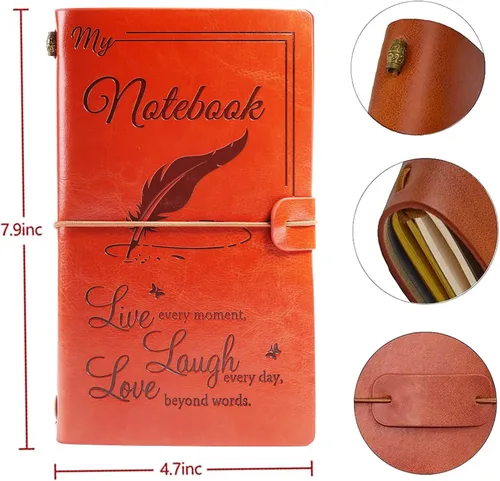 Vista 2 de Diario de cuero Live Laugh Love – Diario de tapa feliz, diario de viaje rellenable, encuadernado en cuero, cuaderno inspirador, cuaderno de bocetos