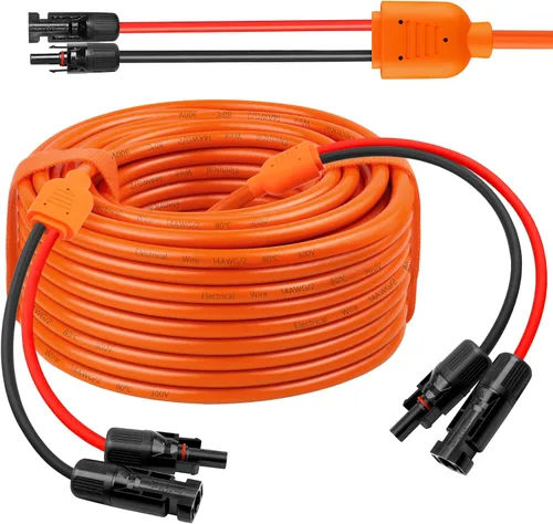 Vista 12 de Cable de extensión solar de calibre 14 de 10 pies, cable de panel solar de 10 AWG con conectores hembra y macho, cables solares principales rojos