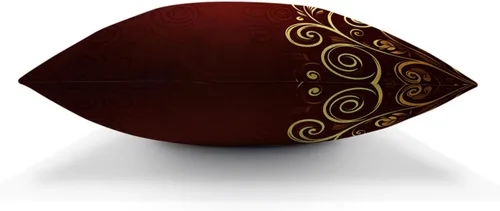 Vista 5 de Funda de almohada decorativa de color rojo floral abstracto de 18 x 18 pulgadas, diseño grunge dorado y rojo con remolinos y hojas, funda