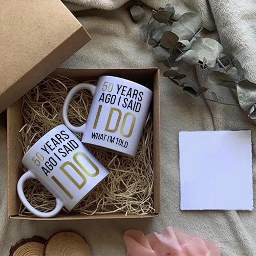 Vista 3 de Dnuiyses Novedoso juego de tazas de hace 50 años, regalos de aniversario de boda para parejas, 50 Years Ago I Said I Do Wedding Anniversary Cup