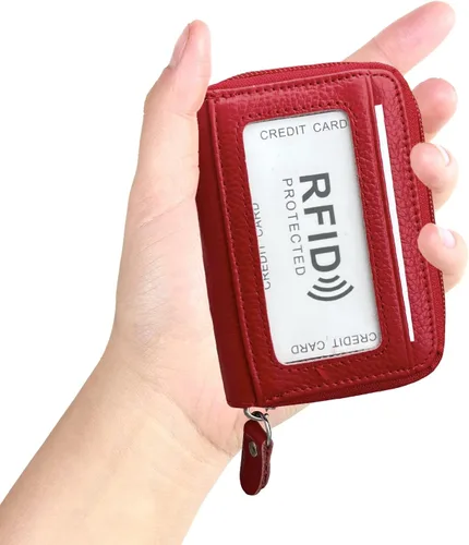 Vista 10 de Tarjetero RFID de bolsillo con ventana para ID, piel genuina, S, Negro