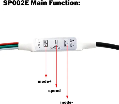 Vista 2 de Controlador de luz de tira LED USB para WS2812B SK6812 RGB (no RGBW) tira de píxeles direccionables USB mini 3 teclas SP002E