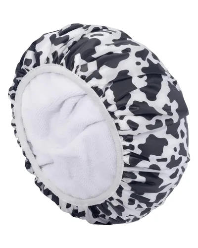 Vista 13 de Auban Gorro de ducha, gorro de ducha para mujer, forro de tela de rizo, EVA, exterior, reutilizable, doble capa, impermeable, gorra de baño grande