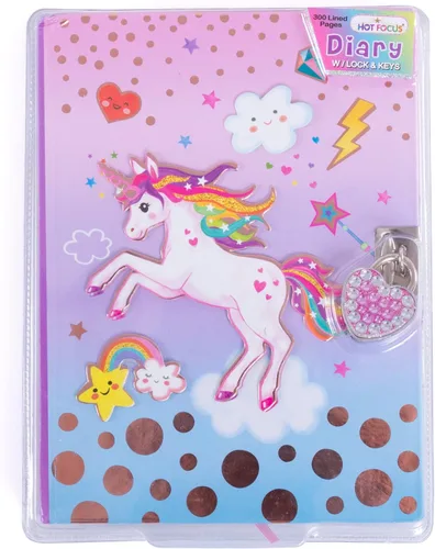Vista 5 de Hot Focus Diario secreto de unicornio con candado, cuaderno de 7 pulgadas con 300 páginas forradas de doble cara, candado y dos llaves para niños