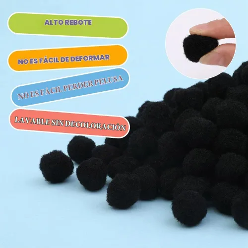Vista 3 de 150 pompones, pompones negros de 1 pulgada, pompones peludos
