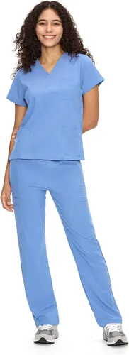 Vista 31 de COZYFIT Scrubs for Women Set - V-Neck & Straight Leg Pants with 9 Pockets Negro