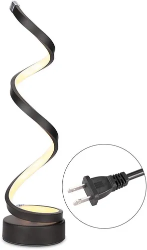 Vista 6 de Lámpara de mesa LED en espiral regulable, diseño minimalista moderno de iluminación, lámpara de noche curva de atenuación continua blanca cálida