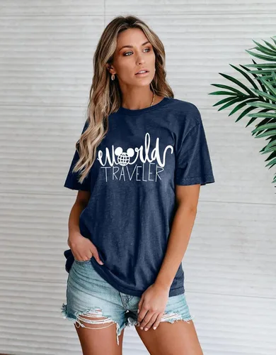 Vista 2 de SUPEYA Camiseta de viaje mundial para mujer, bonita camiseta gráfica de tierra, casual, de viaje, para vacaciones, manga corta