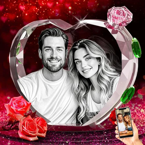Vista 22 de 3D Crystal Photo with Red Crystal Rose, Personalized Mothers Day Gifts for Mom, Wife, Women, Her, Girlfriend, Couple, Customized Glass Photo