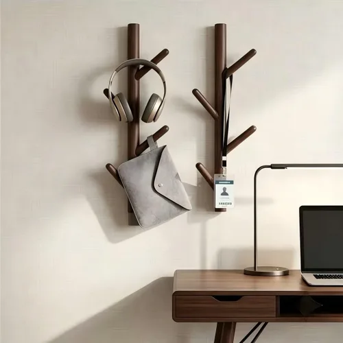 Vista 4 de Perchero 2 paquetes - Perchero de pared con ganchos para sombreros - Perchero de madera resistente - Árbol de pasillo con base sólida