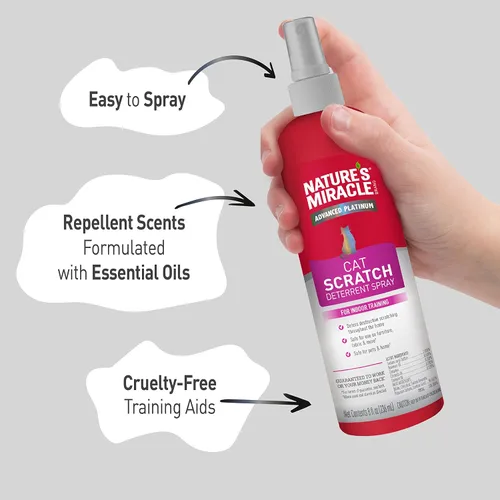 Vista 5 de Nature's Miracle Advanced Platinum Spray Disuasorio de Arañazos para Gatos, 8 Onzas, Desalienta los Arañazos Destructivos