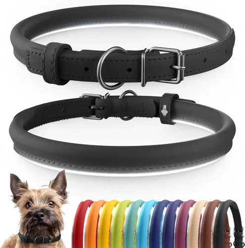 Vista 88 de CollarDirect - Collar de cuero enrollado para perro, collar redondo acolchado suave para cachorro, collar de cuero auténtico hecho a mano