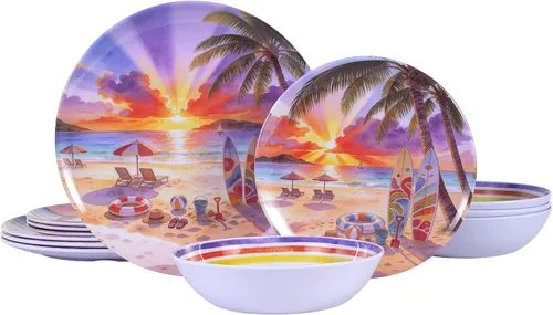 Vista 9 de Juego de vajilla de melamina para 4, 12 platos de pescado y Pez azul