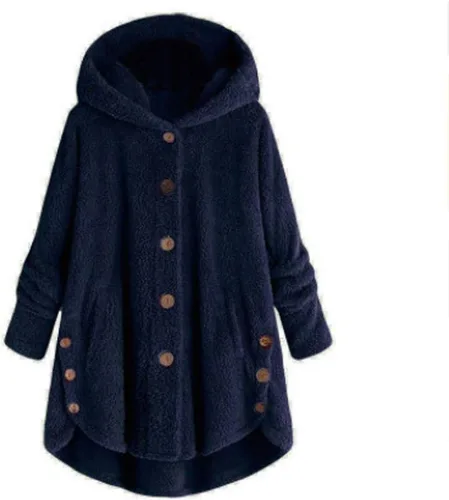 Vista 3 de Abrigos de invierno para mujer, cárdigan con capucha, forro polar mullido, con botones, de manga larga, irregular, con capucha, chaquetas