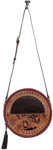 Vista 4 de Myra Bag Bolso redondo de cuero occidental para mujer - Bolso cruzado de hombro