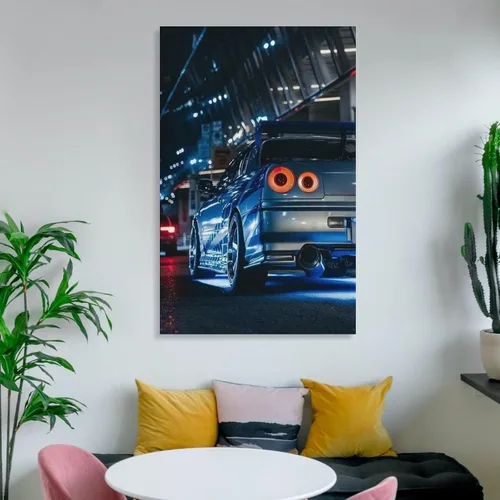 Vista 6 de Jdm Art - Póster para colgar en lienzo con diseño de automóvil japonés, color azul, para decoración de pared, para el hogar, 16 x 24 pulgadas