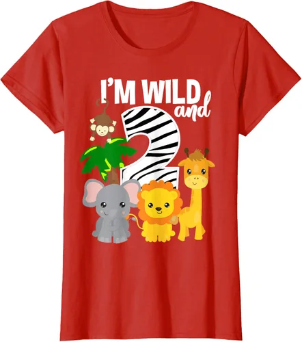 Vista 67 de Camiseta de cumpleaños con temática de zoológico de I'm Wild and 2, Negro, S