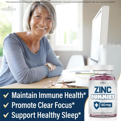 Vista 4 de NEW AGE Gomitas de zinc - Suplemento de zinc de 50 mg, suplemento inmunológico, antioxidante, sin OMG (60 unidades (paquete de 1))