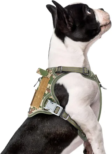 Vista 33 de BUMBIN Arnés táctico para perros pequeños sin tirones, famoso arnés de TIK TOK sin tirones para cachorros, arnés reflectante inteligente para Negro