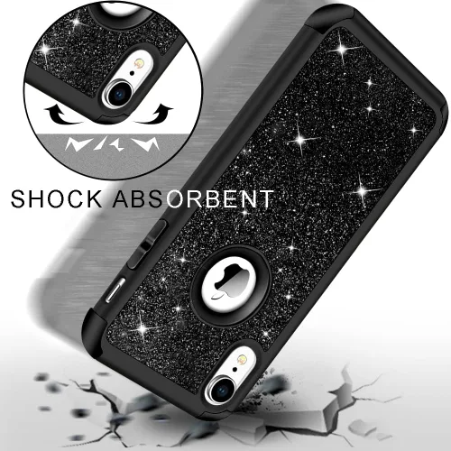 Vista 2 de Hython Compatible con Funda para iPhone XR, Protector Defensor de Cuerpo Completo de Servicio Pesado con Purpurina Brillante Reluciente, Carcasa
