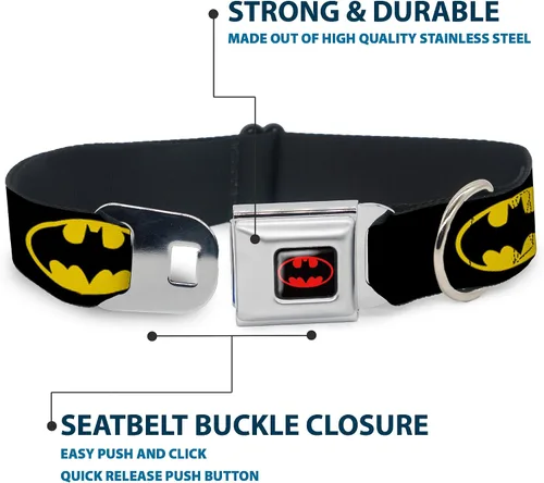 Vista 4 de Buckle-Down Cinturón De Seguridad Hebilla Perro Collar - Batman Shield Negro/Amarillo, Amarillo