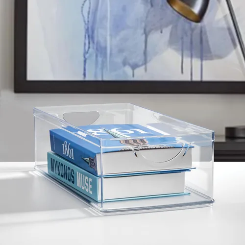 Vista 6 de iDesign Contenedor de Almacenamiento Apilable de Plástico Transparente Extra Largo, Organizador para Armario de Cocina o Despensa Organizador