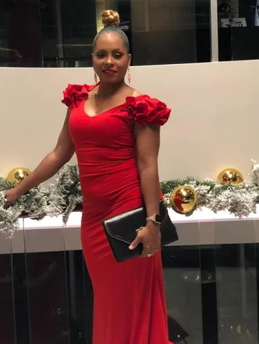 Vista 6 de Beagimeg - Vestido maxi formal de noche con cuello en V y mangas atractivas para mujer
