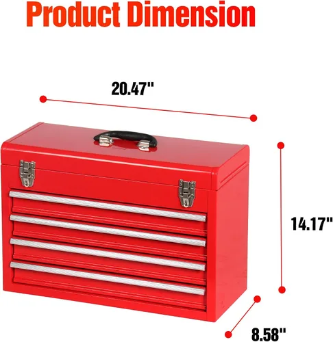 Vista 2 de Caja de Herramientas Portátil de Acero con Cajones, Organizador de Almacenamiento Gabinete de 4 Cajones de 20.6", Caja de Herramientas de Metal