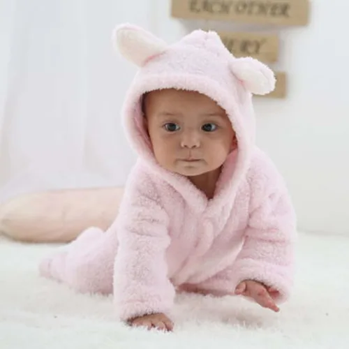 Vista 2 de Mono de invierno con forro polar para bebé y niña, cálido y suave con capucha para bebé