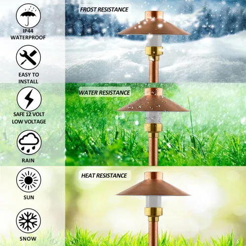 Vista 3 de Luz LED Pathway 126 para paisaje (paquete de 4) 12 V, cobre sólido, bajo voltaje, 4 W, G4, bombilla LED incluida para exteriores, hongos, seguridad