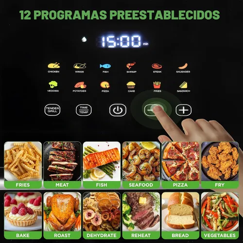 Vista 3 de Nutrichef Ablandador eléctrico de freidora de aire de 6.3 cuartos de galón 12-1 funciones de cocción preestablecidas Incluye función