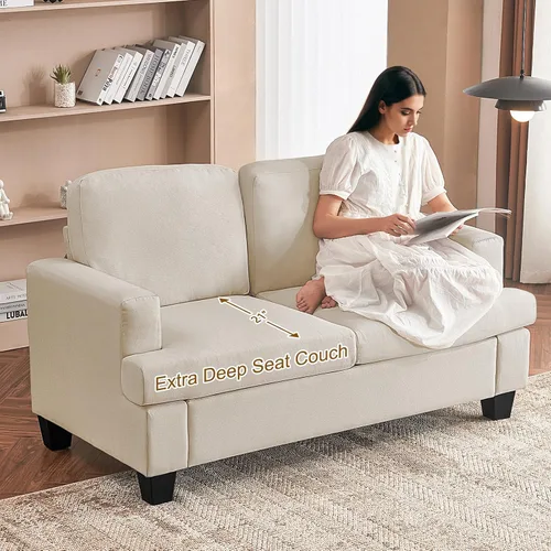 Vista 4 de Furnimart Sofás Seccionales para Sala de Estar, Modernos 2 Sofás de Dos Plazas y Sofá de 3 Plazas, Juego de Sofá de Asiento Profundo Color Crema