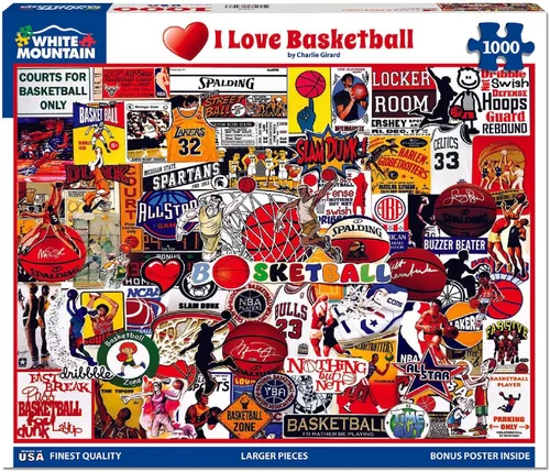 Vista 3 de White Mountain Rompecabezas de 1000 piezas de collage de leyendas del baloncesto con piezas grandes para adultos y familia de 24 x 30 pulgadas - Amo