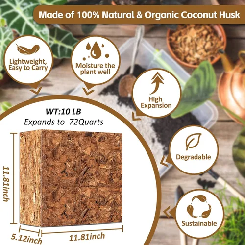 Vista 2 de Riare - Chips de fibra de coco orgánica de 10 libras para plantas, sustrato de cáscara de coco