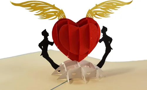 Vista 10 de iGifts And Cards Tarjeta desplegable 3D de corazón gay – Escultura floral Love is Love para el mes del orgullo, boda, aniversario y salida – Regalo
