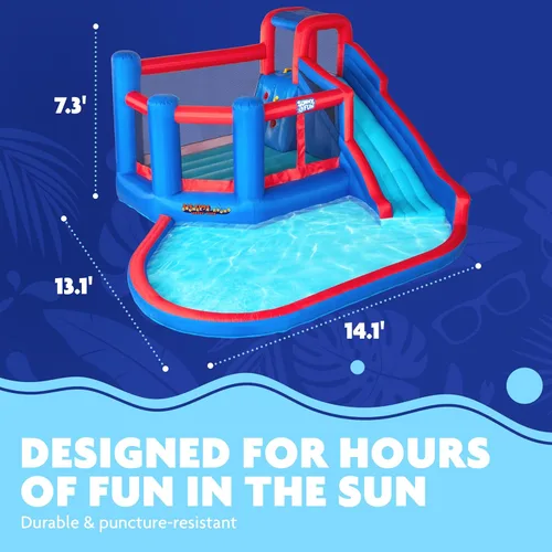 Vista 3 de Sunny & Fun Big Time Bounce-A-Round - Parque inflable de tobogán acuático – Resistente para diversión al aire libre – Pared de escalada, tobogán