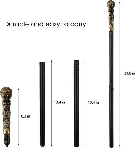 Vista 2 de Lucleag Gold Silver Walking Canes, Halloween Cosplay Dress Up Costume Props Oro y plata vintage