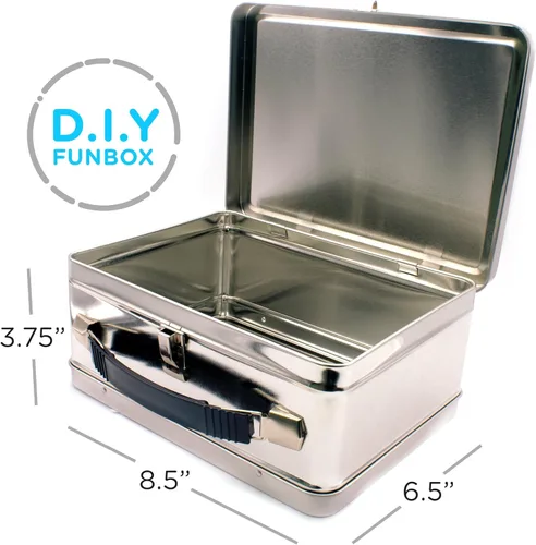 Vista 2 de AQUARIUS Caja de diversión grande para bricolaje, estilo hazlo tú mismo, fácil de decorar, caja de almacenamiento de lata resistente con mango