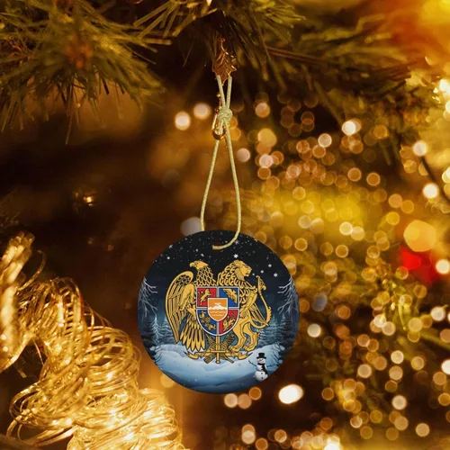 Vista 7 de Escudo de armas armenio encantadores adornos colgantes de cerámica para árbol de Navidad, 2.9 pulgadas, decoración para el hogar en interiores