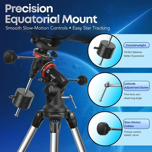Vista 4 de MEEZAA Telescopio, telescopio reflector newtoniano 150EQ para adultos principiantes en astronomía, telescopios astronómicos profesionales
