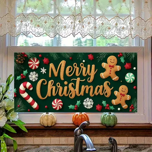 Vista 6 de HOMETITUTE Gingerbread - Cubierta de ventana de vinilo estático de Navidad de PVC, hoja de vidrio de privacidad de 39.3 x 17.7 pulgadas, panel