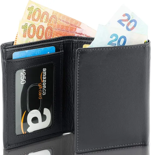 Vista 4 de Billetera triple de 8 compartimientos bloqueadora de RFID con espacio para identificación - Cuero auténtico - Billeteras bloqueadoras de RFID