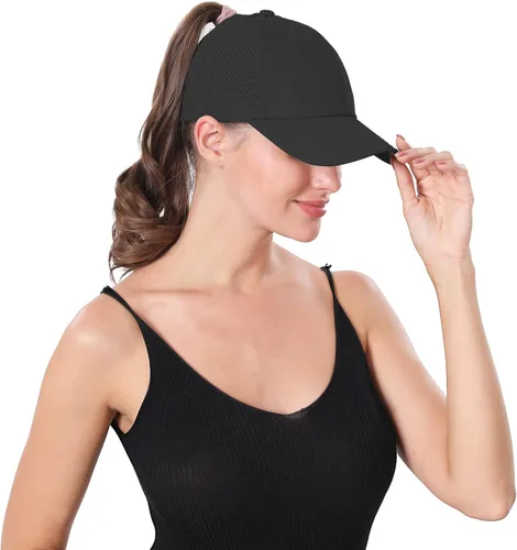 Vista 6 de Gorra de béisbol para mujer, con diseño cruzado y ajustable, de secado rápido, para cola de caballo