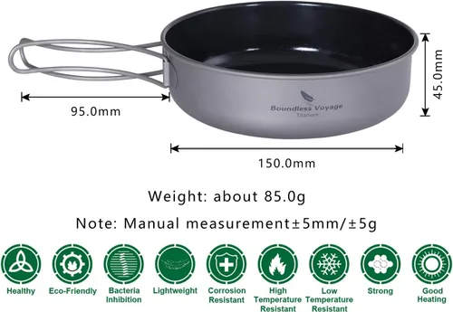 Vista 3 de Boundless Voyage Sartén antiadherente de titanio con mango plegable, revestimiento de cerámica antiadherente, olla de cocina para acampar al aire