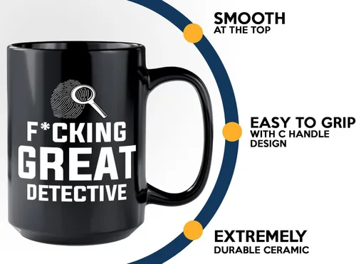 Vista 5 de Taza de café detective de 15 onzas, color negro, gran detective, oficial de policía, policía, patrulla, detective, policía, policía, policía
