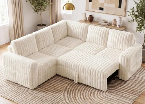 Vista 25 de HONBAY Sofá cama modular extraíble, sofá biplaza de pana, sofás para sala de estar, beige