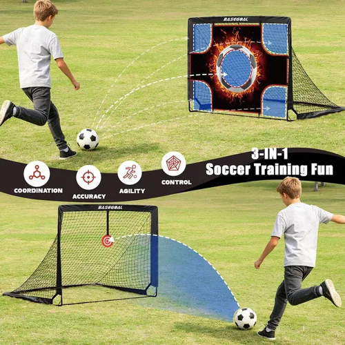 Vista 5 de BaseGoal Soccer Goals for Backyard Set of 2, 4x3ft, Mini Soccer Net Negro